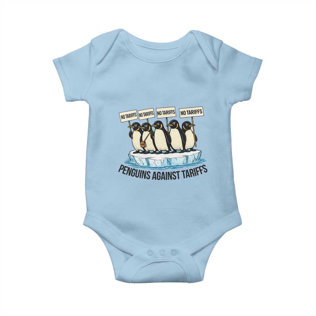 Penguins Against Tariffs Baby Onesie Resist Tariffs Subtle FDT Political Resistance TS14 Light Blue Print Your Wear