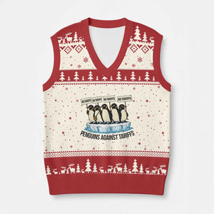Penguins Against Tariffs V-Neck Knit Sweater Vest Resist Tariffs Subtle FDT Political Resistance TS14 Beige Red Print Your Wear
