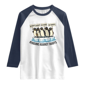 Penguins Against Tariffs Raglan Shirt Resist Tariffs Subtle FDT Political Resistance TS14 White Navy Print Your Wear