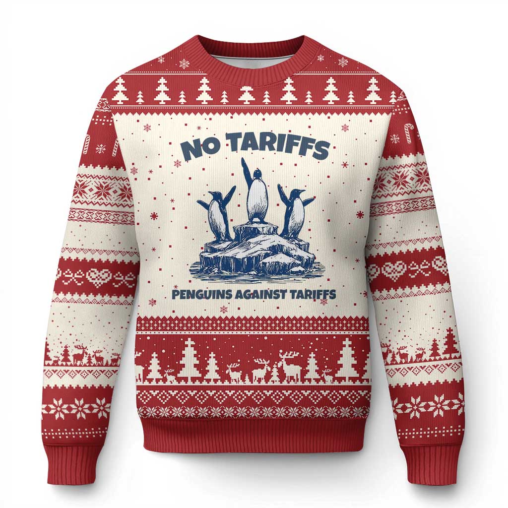 Penguins Against Tariffs Ugly Christmas Sweater Resist Protest FDT Political TS14 Beige Red Print Your Wear