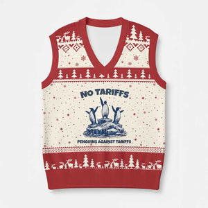 Penguins Against Tariffs V-Neck Knit Sweater Vest Resist Protest FDT Political TS14 Beige Red Print Your Wear
