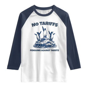 Penguins Against Tariffs Raglan Shirt Resist Protest FDT Political TS14 White Navy Print Your Wear