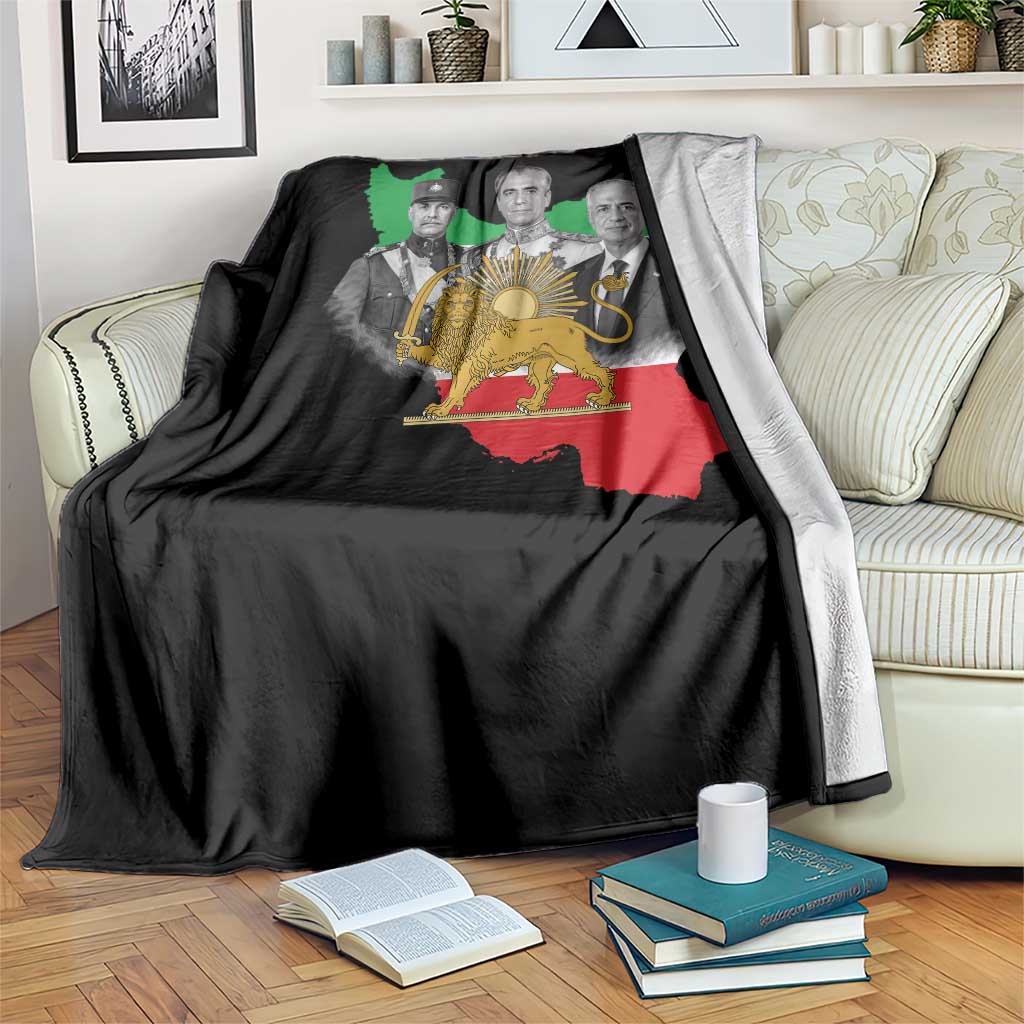 Pahlavi Dynasty Throw Blanket Three Generations Iran Lion and Sun Portrait TS14 Print Your Wear