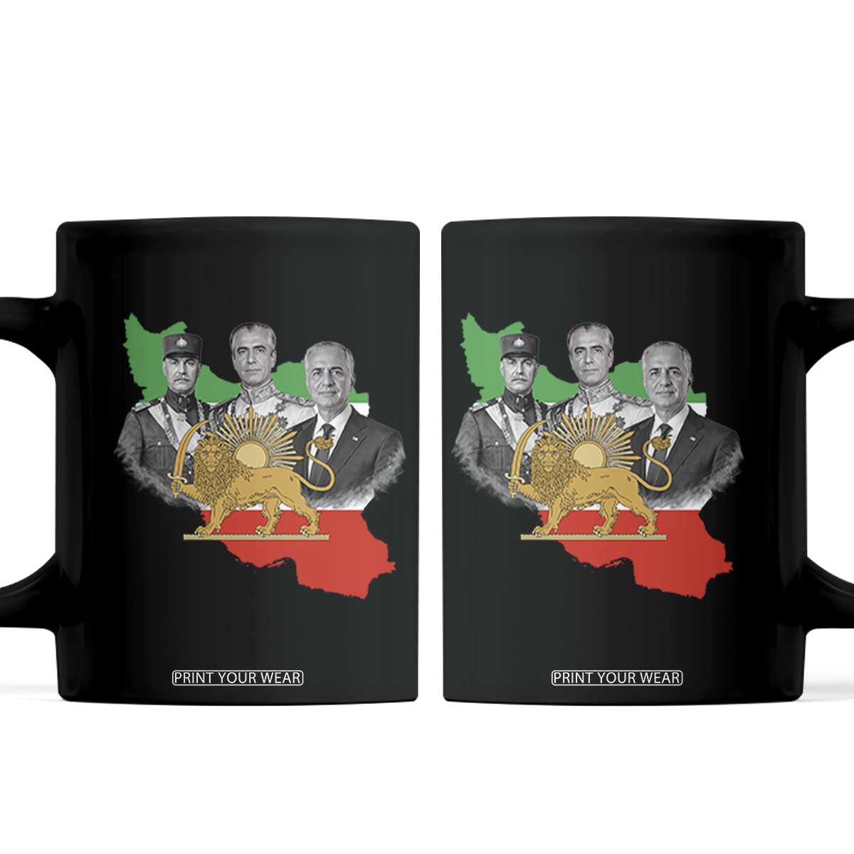 Pahlavi Dynasty Coffee Mug Three Generations Iran Lion and Sun Portrait TS14 Black Print Your Wear