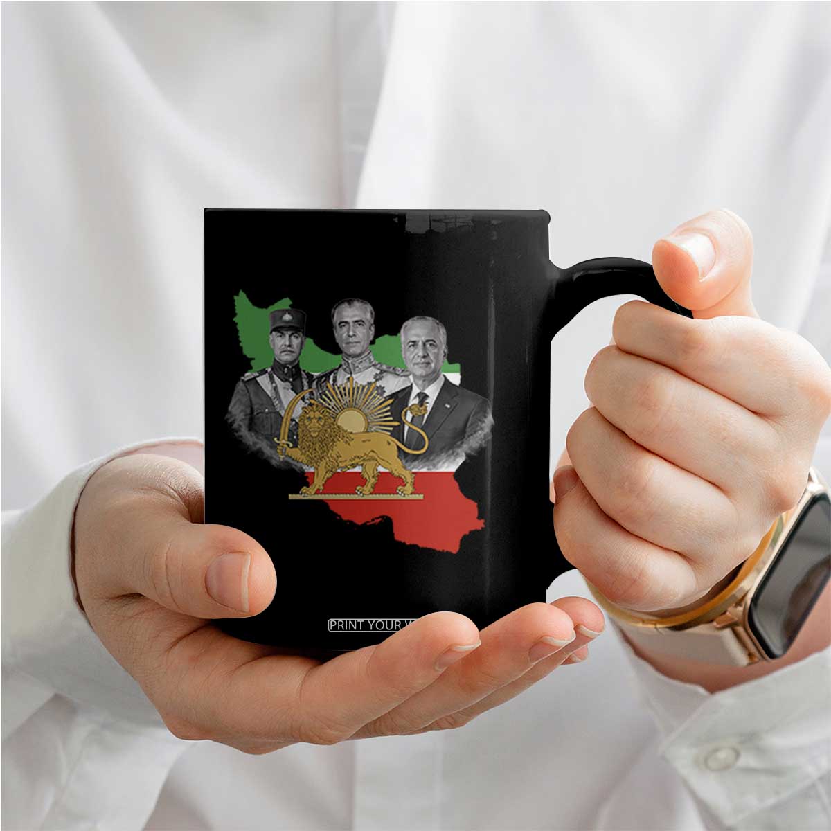 Pahlavi Dynasty Coffee Mug Three Generations Iran Lion and Sun Portrait TS14 Print Your Wear