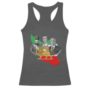 Pahlavi Dynasty Racerback Tank Top Three Generations Iran Lion and Sun Portrait TS14 Dark Heather Print Your Wear