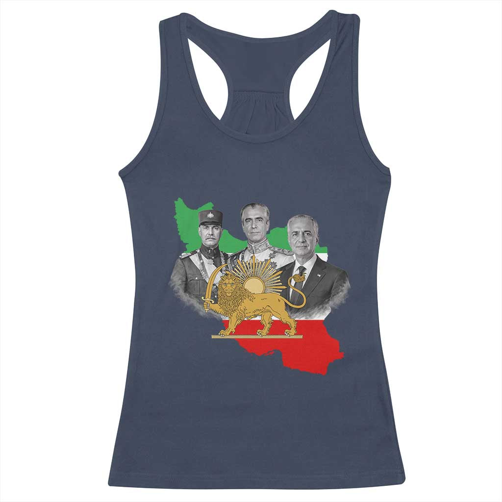 Pahlavi Dynasty Racerback Tank Top Three Generations Iran Lion and Sun Portrait TS14 Navy Print Your Wear