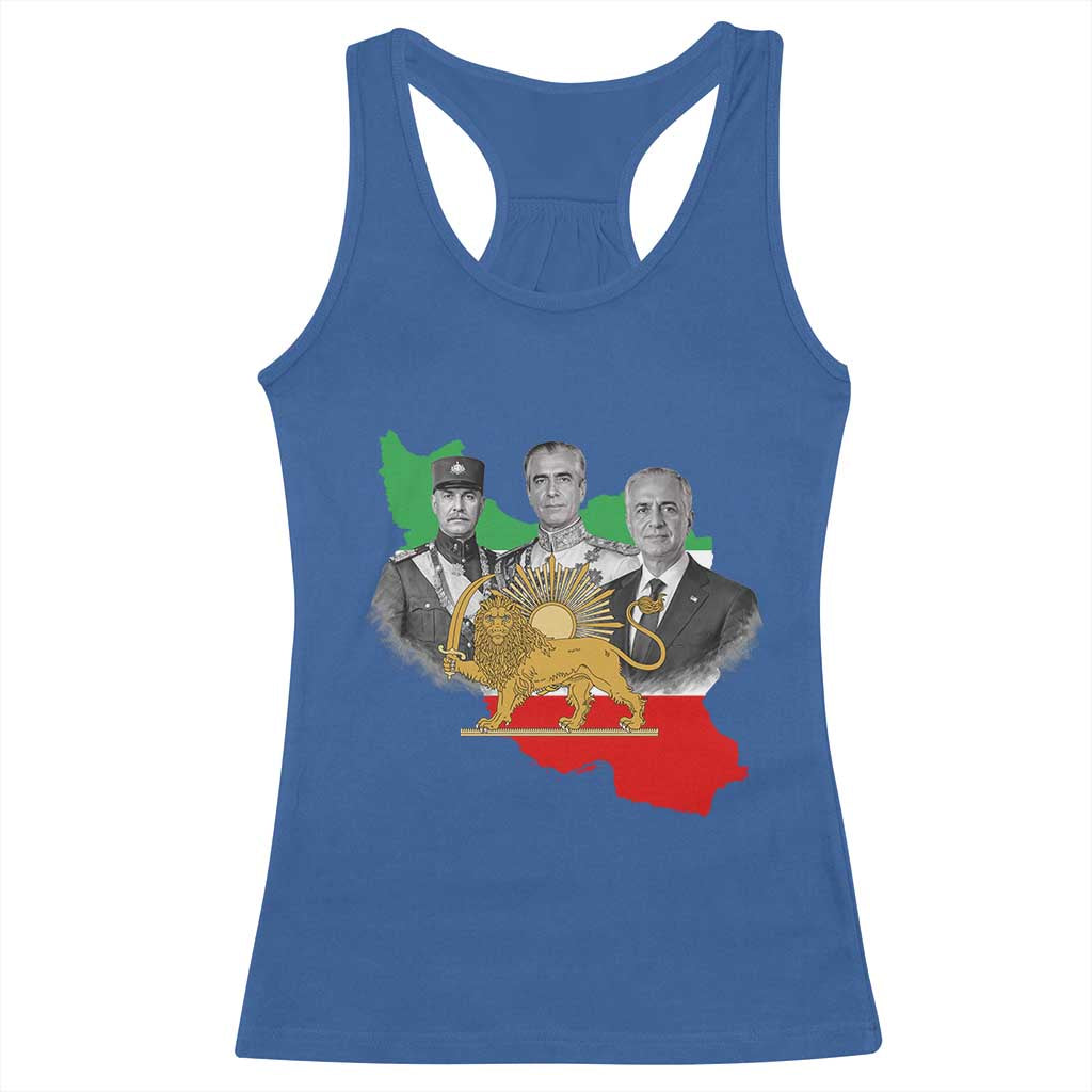 Pahlavi Dynasty Racerback Tank Top Three Generations Iran Lion and Sun Portrait TS14 Royal Blue Print Your Wear