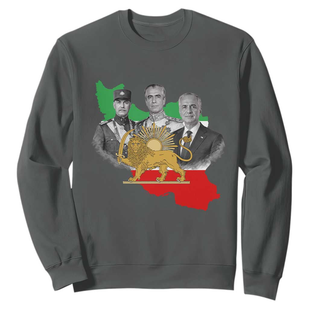 Pahlavi Dynasty Sweatshirt Three Generations Iran Lion and Sun Portrait TS14 Dark Heather Print Your Wear
