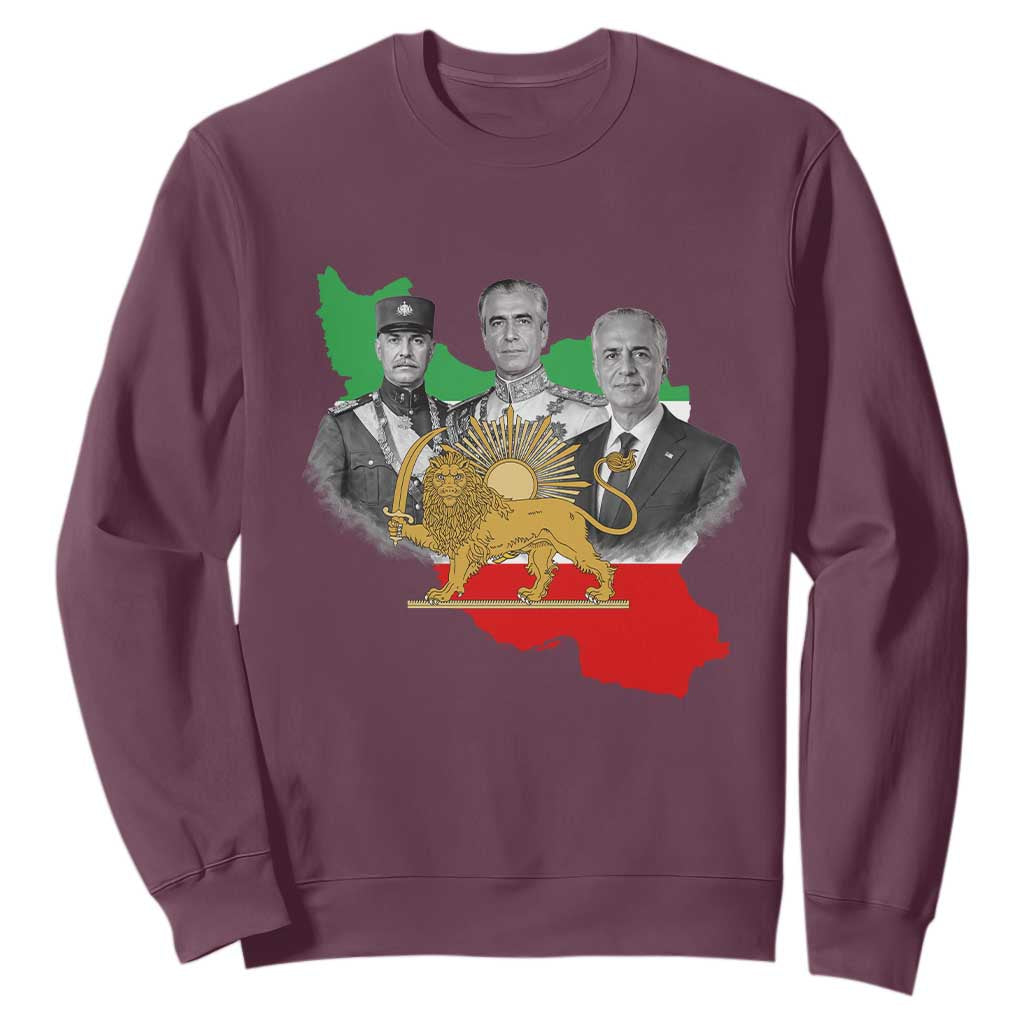 Pahlavi Dynasty Sweatshirt Three Generations Iran Lion and Sun Portrait TS14 Maroon Print Your Wear