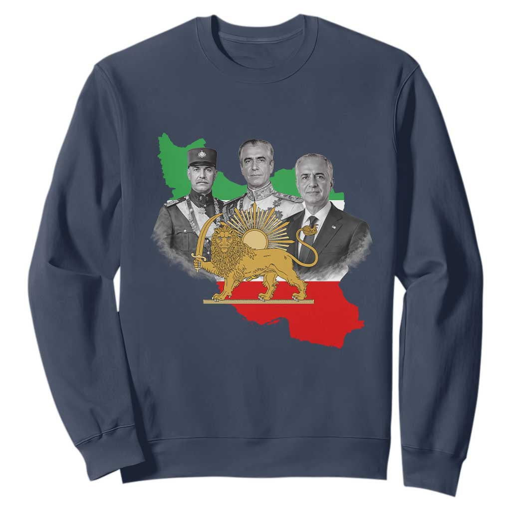 Pahlavi Dynasty Sweatshirt Three Generations Iran Lion and Sun Portrait TS14 Navy Print Your Wear