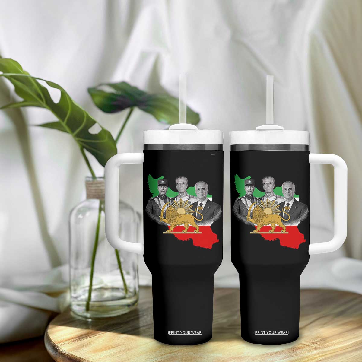 Pahlavi Dynasty Tumbler With Handle Three Generations Iran Lion and Sun Portrait TS14 Print Your Wear