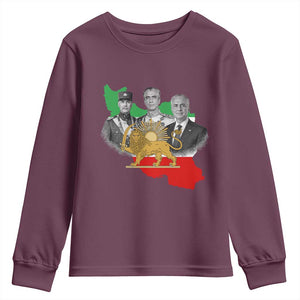 Pahlavi Dynasty Youth Sweatshirt Three Generations Iran Lion and Sun Portrait TS14 Maroon Print Your Wear