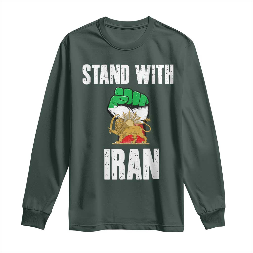 Free Iran Support Iranian MIGA Long Sleeve Shirt Stand With Iran TS14 Dark Forest Green Print Your Wear