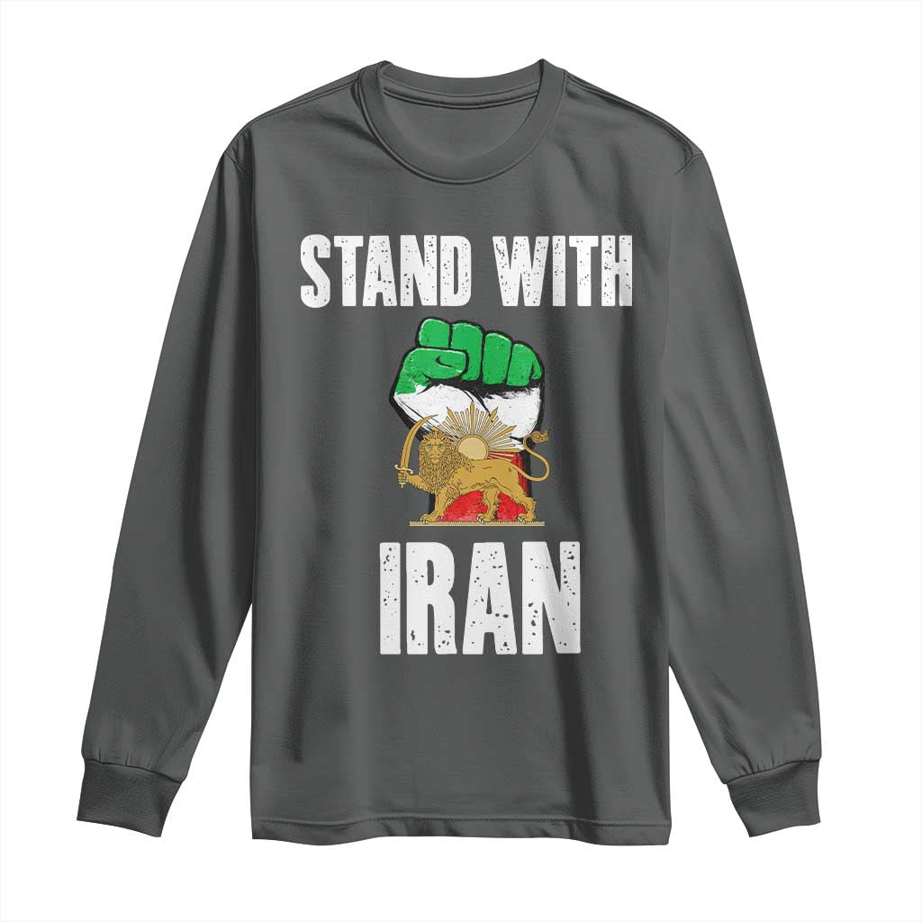 Free Iran Support Iranian MIGA Long Sleeve Shirt Stand With Iran TS14 Dark Heather Print Your Wear