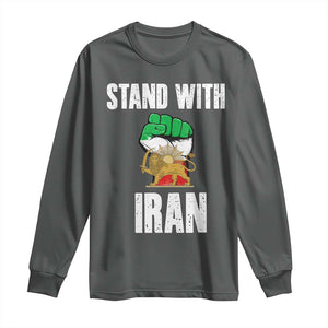 Free Iran Support Iranian MIGA Long Sleeve Shirt Stand With Iran TS14 Dark Heather Print Your Wear