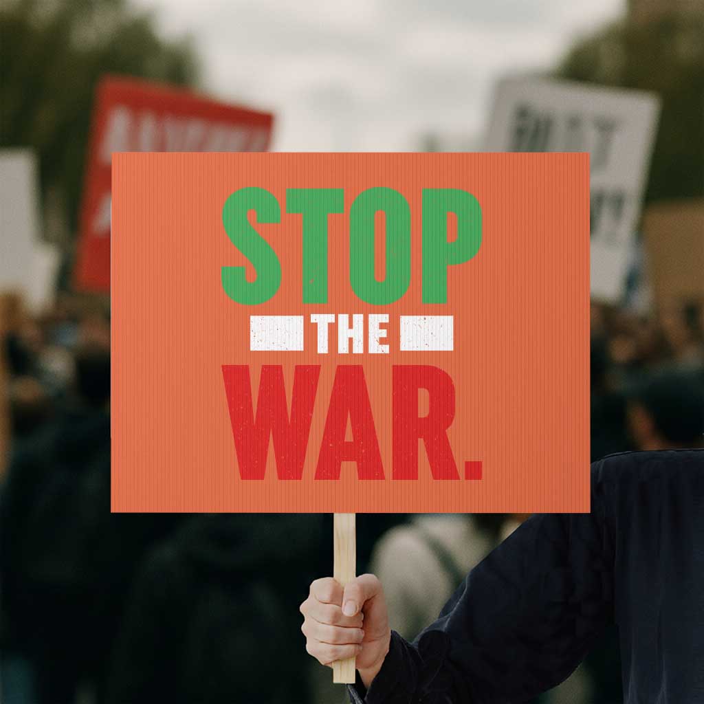 Free Iran Support Iranian MIGA Protest Sign Stop The War TS14 Horizontal 18