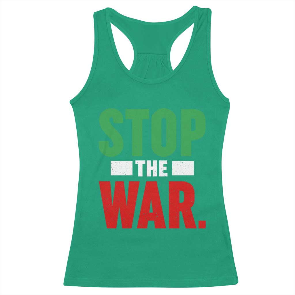 Free Iran Support Iranian MIGA Racerback Tank Top Stop The War TS14 Irish Green Print Your Wear