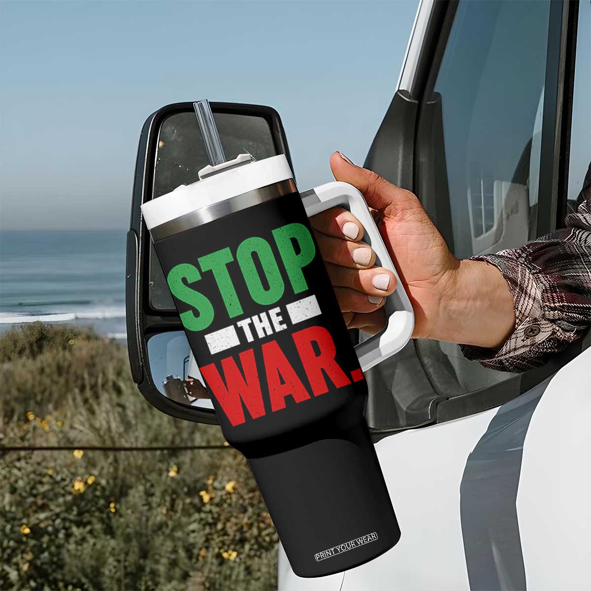 Free Iran Support Iranian MIGA Tumbler With Handle Stop The War TS14 Print Your Wear