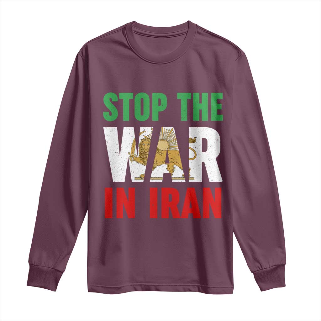 Free Iran Support Iranian MIGA Long Sleeve Shirt Stop The War In Iran TS14 Maroon Print Your Wear
