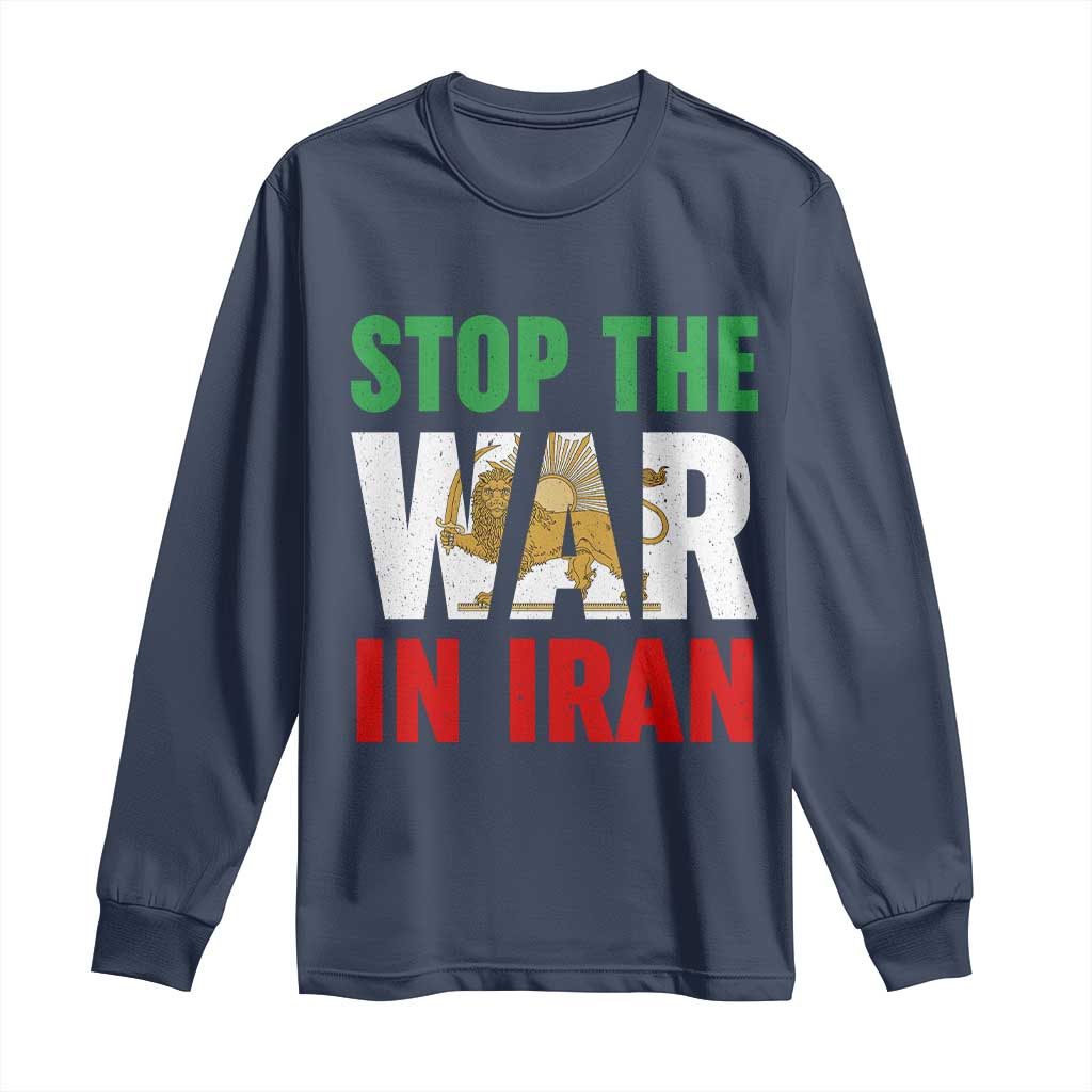 Free Iran Support Iranian MIGA Long Sleeve Shirt Stop The War In Iran TS14 Navy Print Your Wear