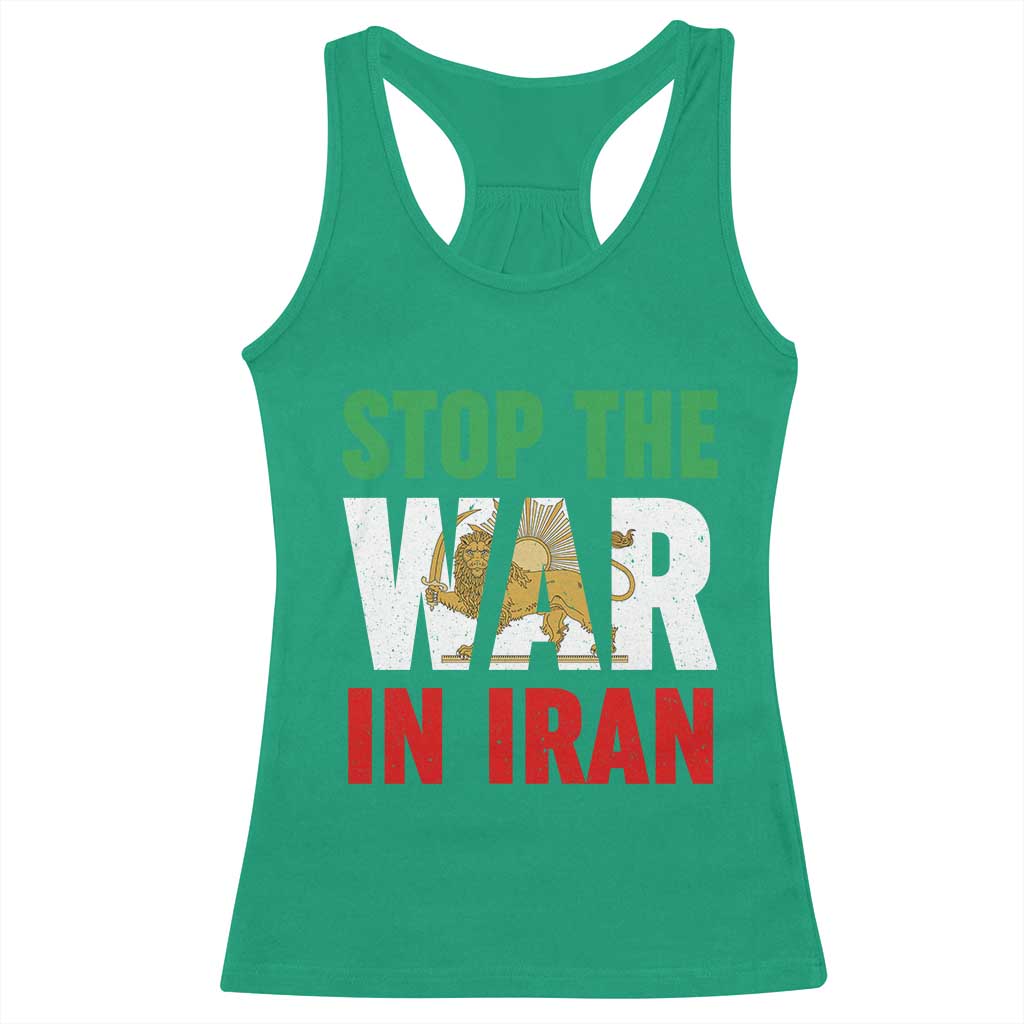 Free Iran Support Iranian MIGA Racerback Tank Top Stop The War In Iran TS14 Irish Green Print Your Wear