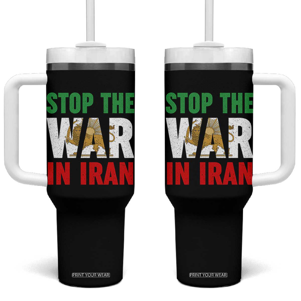 Free Iran Support Iranian MIGA Tumbler With Handle Stop The War In Iran TS14 One Size: 40 oz Black Print Your Wear