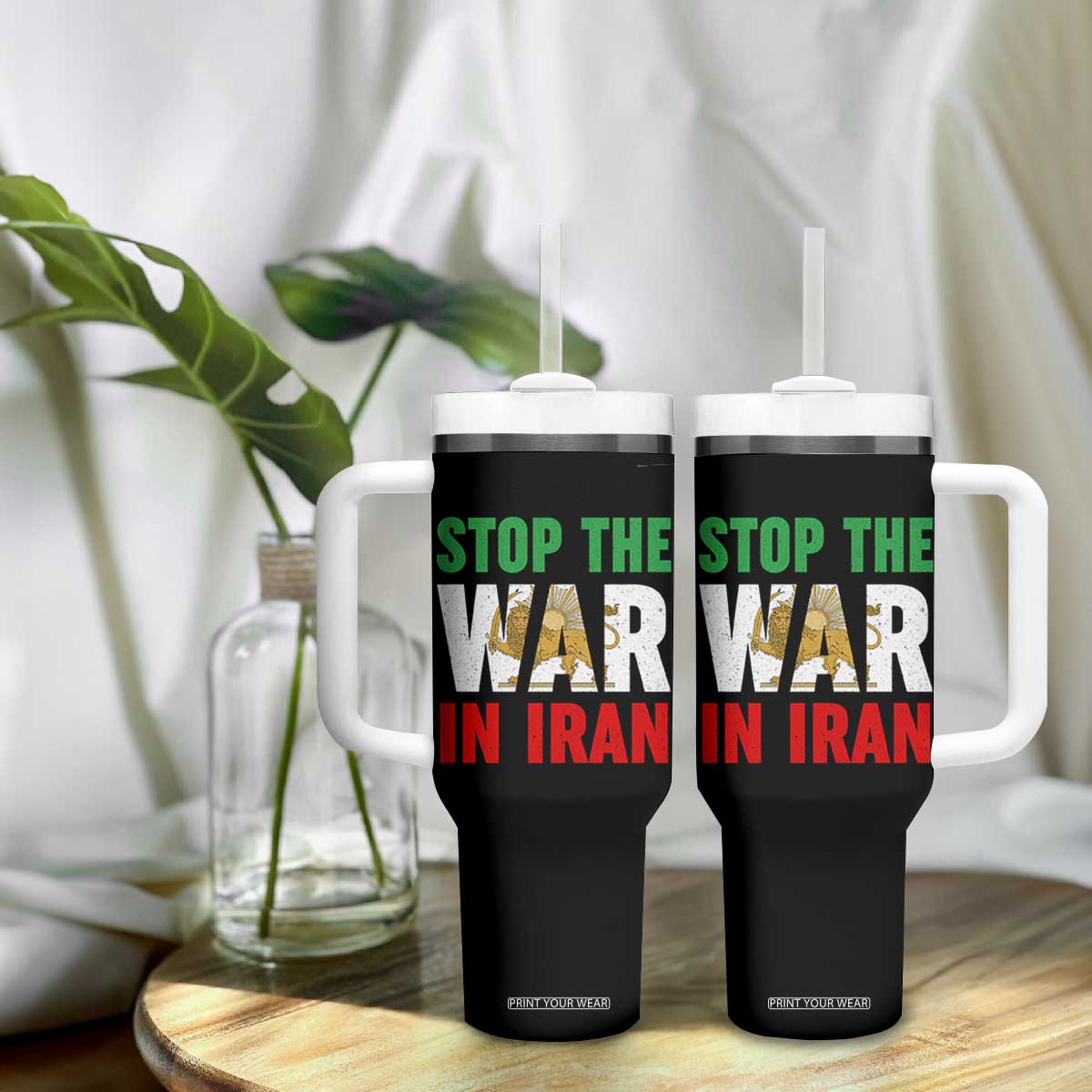 Free Iran Support Iranian MIGA Tumbler With Handle Stop The War In Iran TS14 Print Your Wear