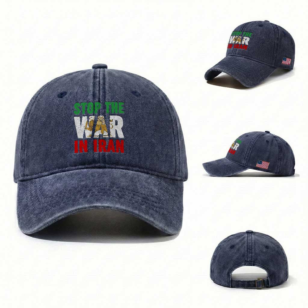 Free Iran Support Iranian MIGA Washed Cotton Baseball Cap Stop The War In Iran TS14 Washed Cap Universal Fit Navy Print Your Wear