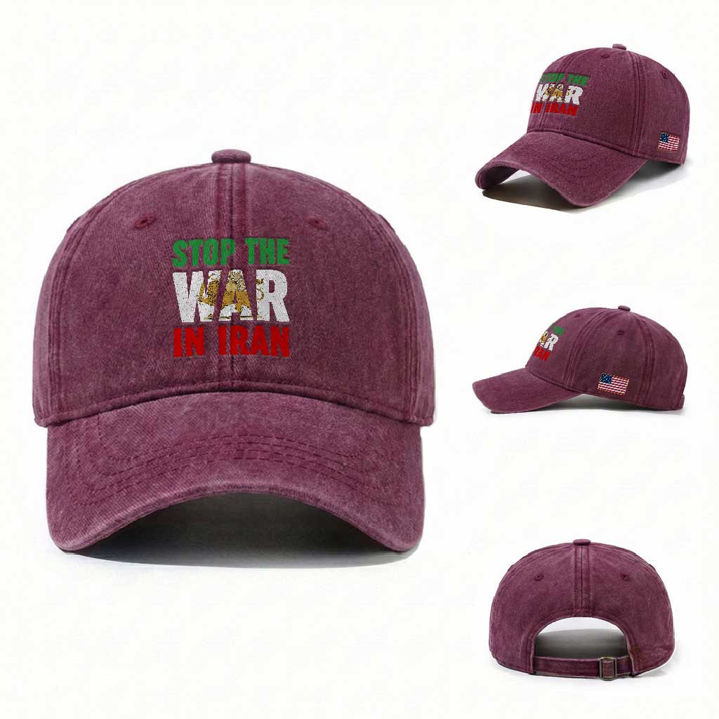 Free Iran Support Iranian MIGA Washed Cotton Baseball Cap Stop The War In Iran TS14 Washed Cap Universal Fit Burgundy Print Your Wear