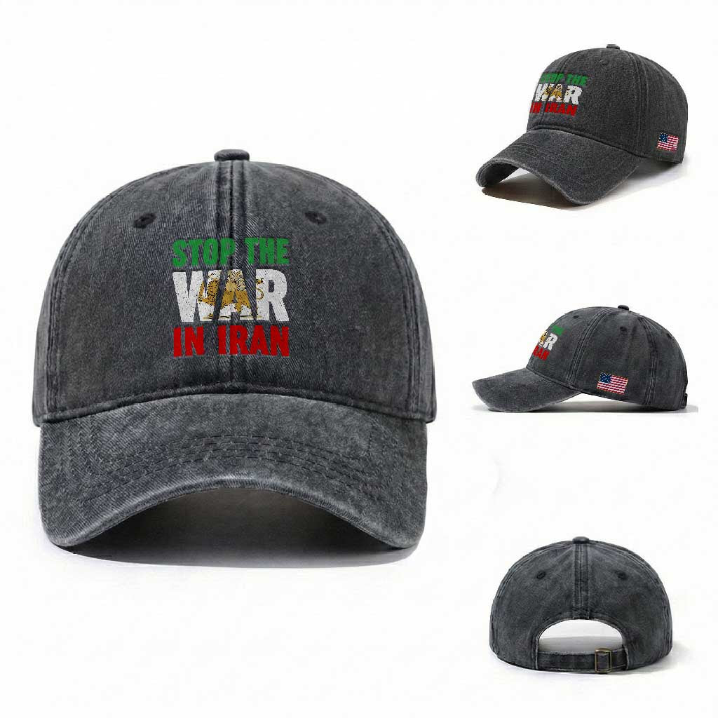 Free Iran Support Iranian MIGA Washed Cotton Baseball Cap Stop The War In Iran TS14 Washed Cap Universal Fit Dark Gray Print Your Wear