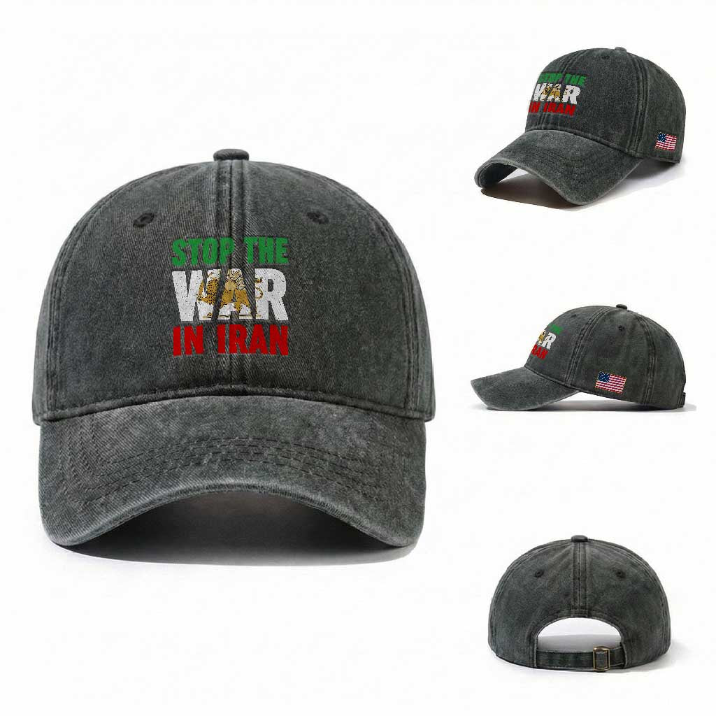 Free Iran Support Iranian MIGA Washed Cotton Baseball Cap Stop The War In Iran TS14 Washed Cap Universal Fit Dark Green Print Your Wear