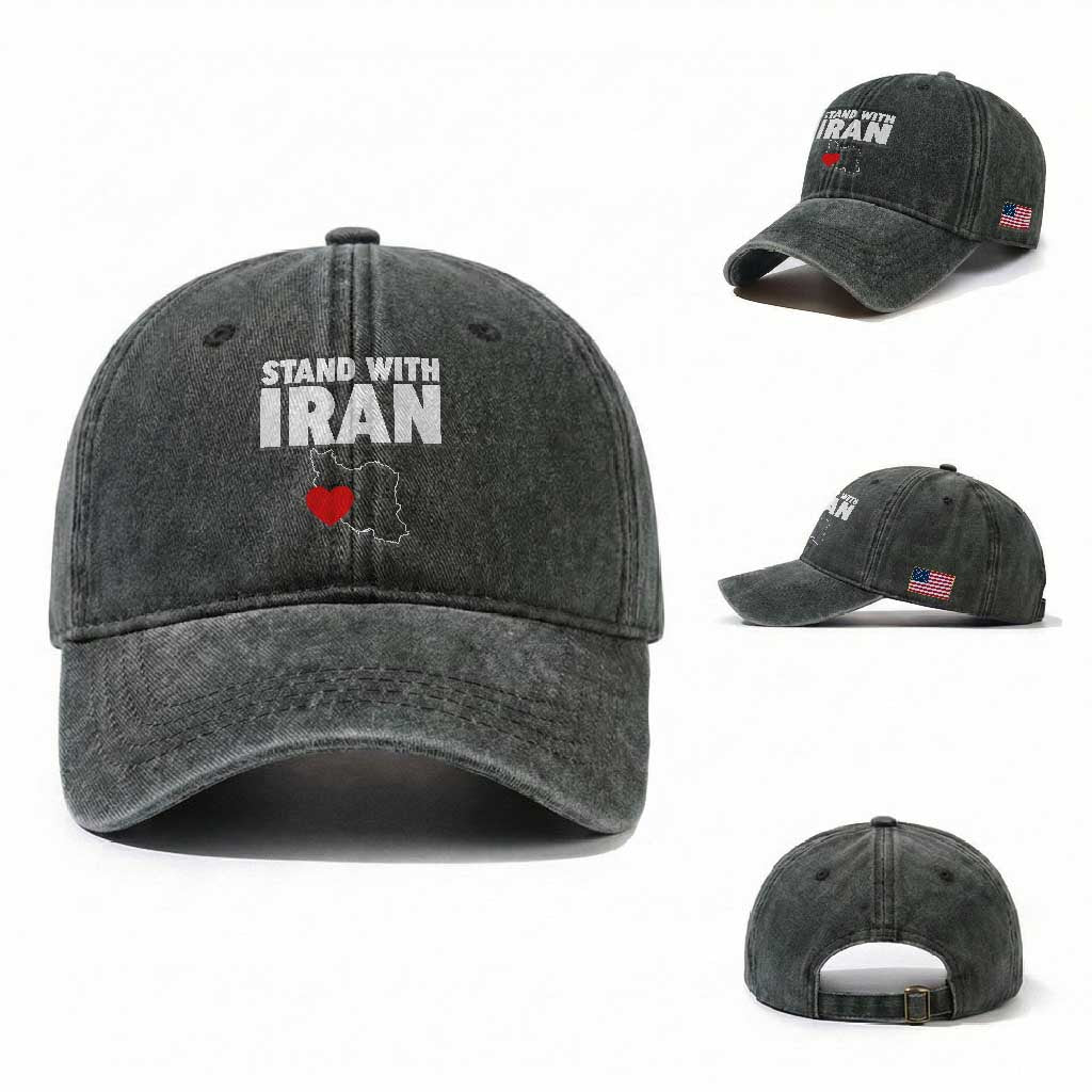 Free Iran Support Iranian MIGA Washed Cotton Baseball Cap TS14 Washed Cap Universal Fit Dark Green Print Your Wear