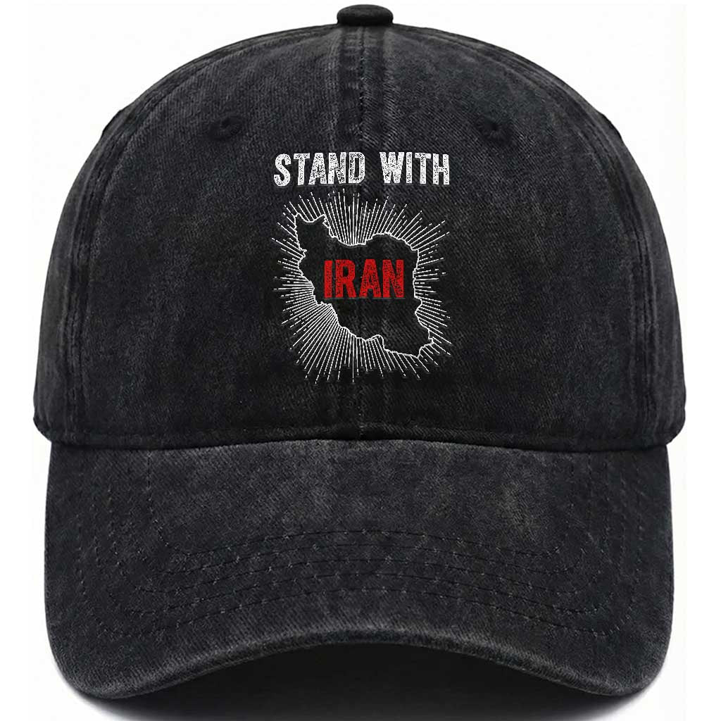 Free Iran Support Washed Cotton Baseball Cap Stand With Iran TS14 Washed Cap Universal Fit Black Print Your Wear