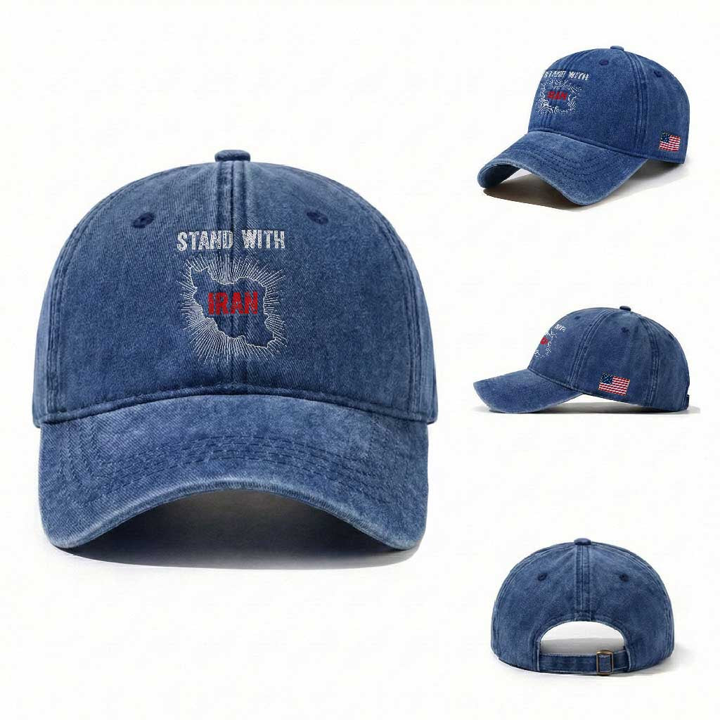 Free Iran Support Washed Cotton Baseball Cap Stand With Iran TS14 Washed Cap Universal Fit Royal Blue Print Your Wear