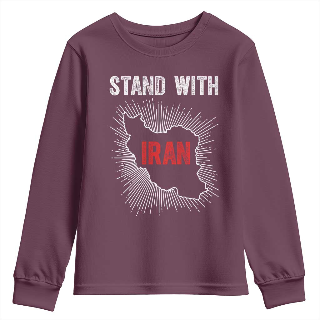 Free Iran Support Youth Sweatshirt Stand With Iran TS14 Maroon Print Your Wear