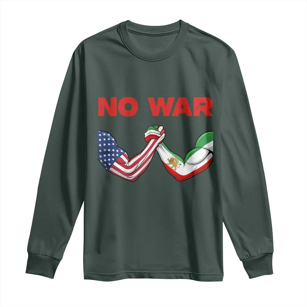 Free Iran Long Sleeve Shirt No War Support Iranian Freedom TS14 Dark Forest Green Print Your Wear