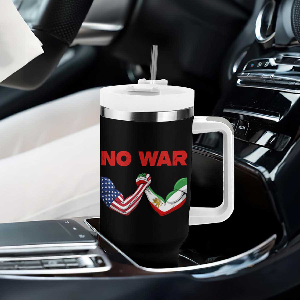 Free Iran Tumbler With Handle No War Support Iranian Freedom TS14 Print Your Wear
