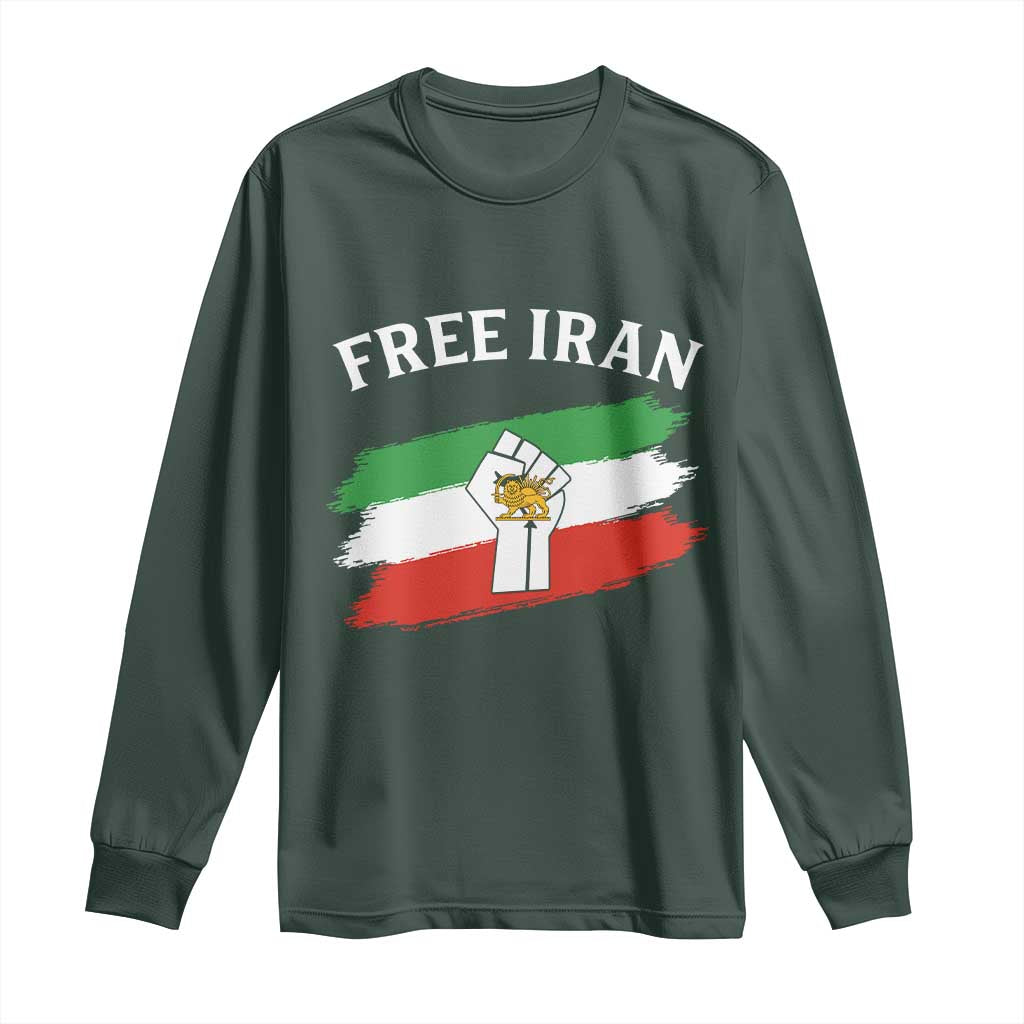 Free Iran Long Sleeve Shirt Support Iranian Freedom No War TS14 Dark Forest Green Print Your Wear