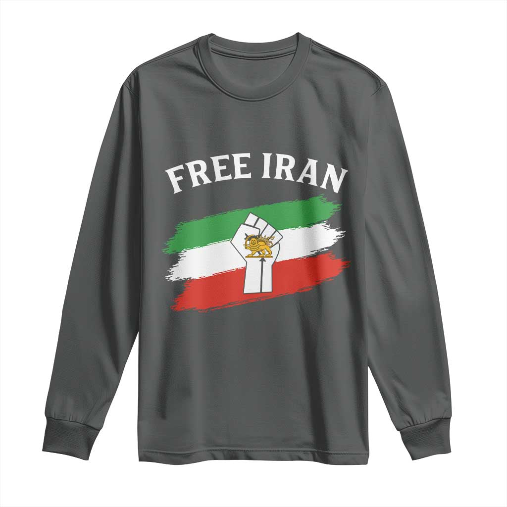 Free Iran Long Sleeve Shirt Support Iranian Freedom No War TS14 Dark Heather Print Your Wear
