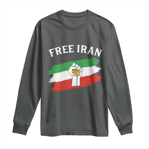 Free Iran Long Sleeve Shirt Support Iranian Freedom No War TS14 Dark Heather Print Your Wear