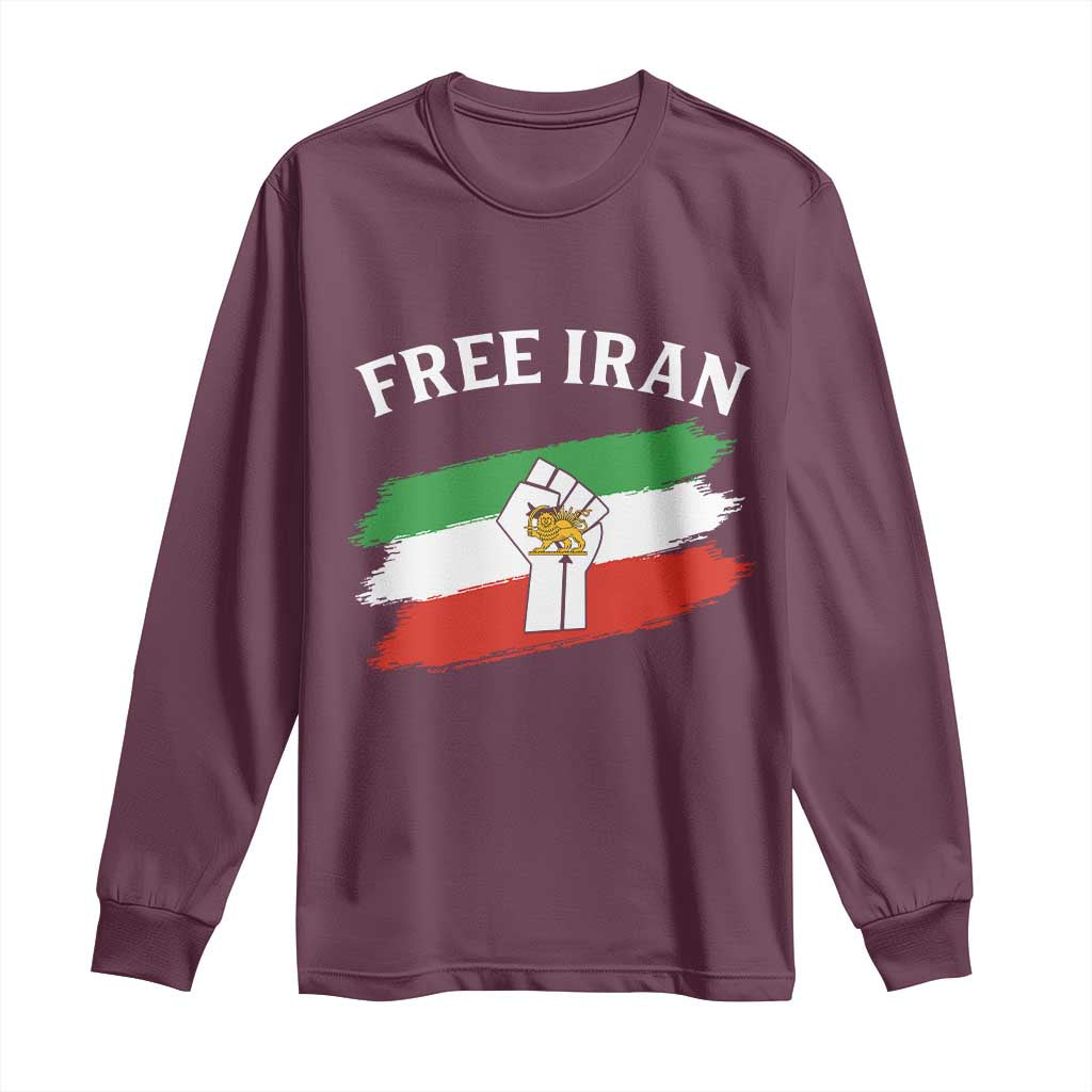 Free Iran Long Sleeve Shirt Support Iranian Freedom No War TS14 Maroon Print Your Wear