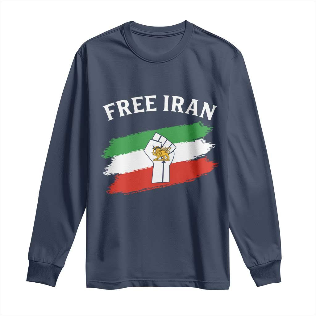Free Iran Long Sleeve Shirt Support Iranian Freedom No War TS14 Navy Print Your Wear