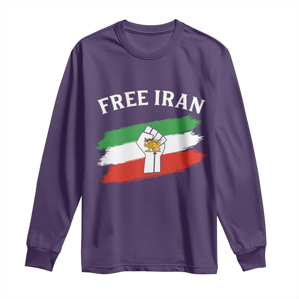 Free Iran Long Sleeve Shirt Support Iranian Freedom No War TS14 Purple Print Your Wear