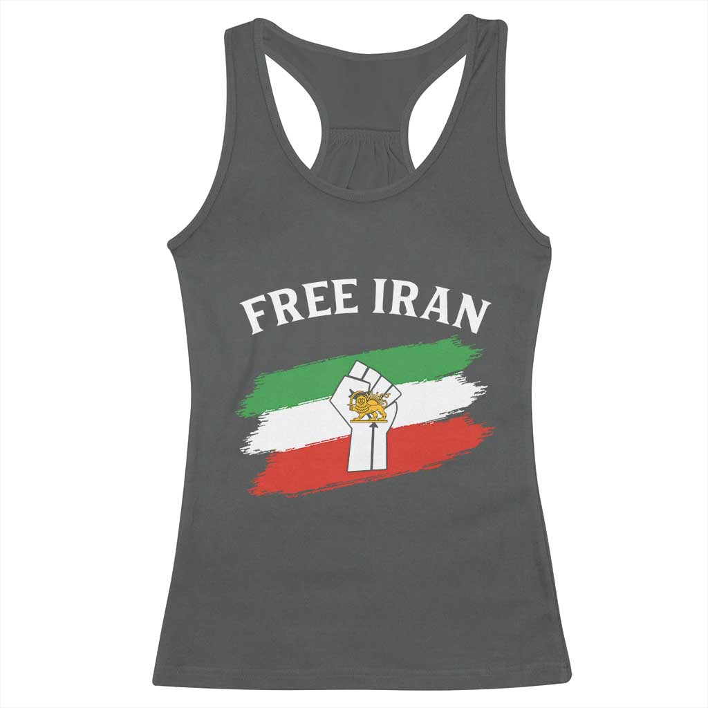 Free Iran Racerback Tank Top Support Iranian Freedom No War TS14 Dark Heather Print Your Wear