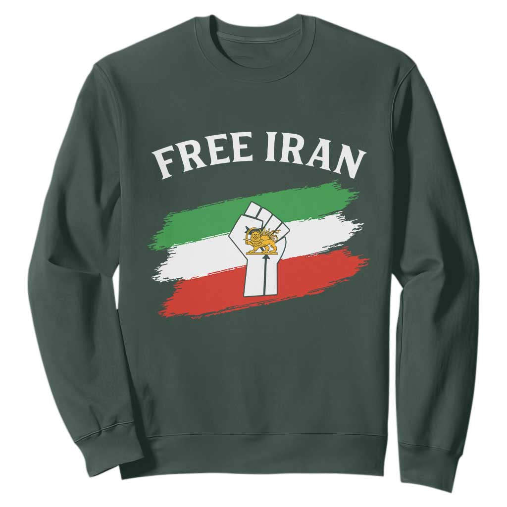 Free Iran Sweatshirt Support Iranian Freedom No War TS14 Dark Forest Green Print Your Wear