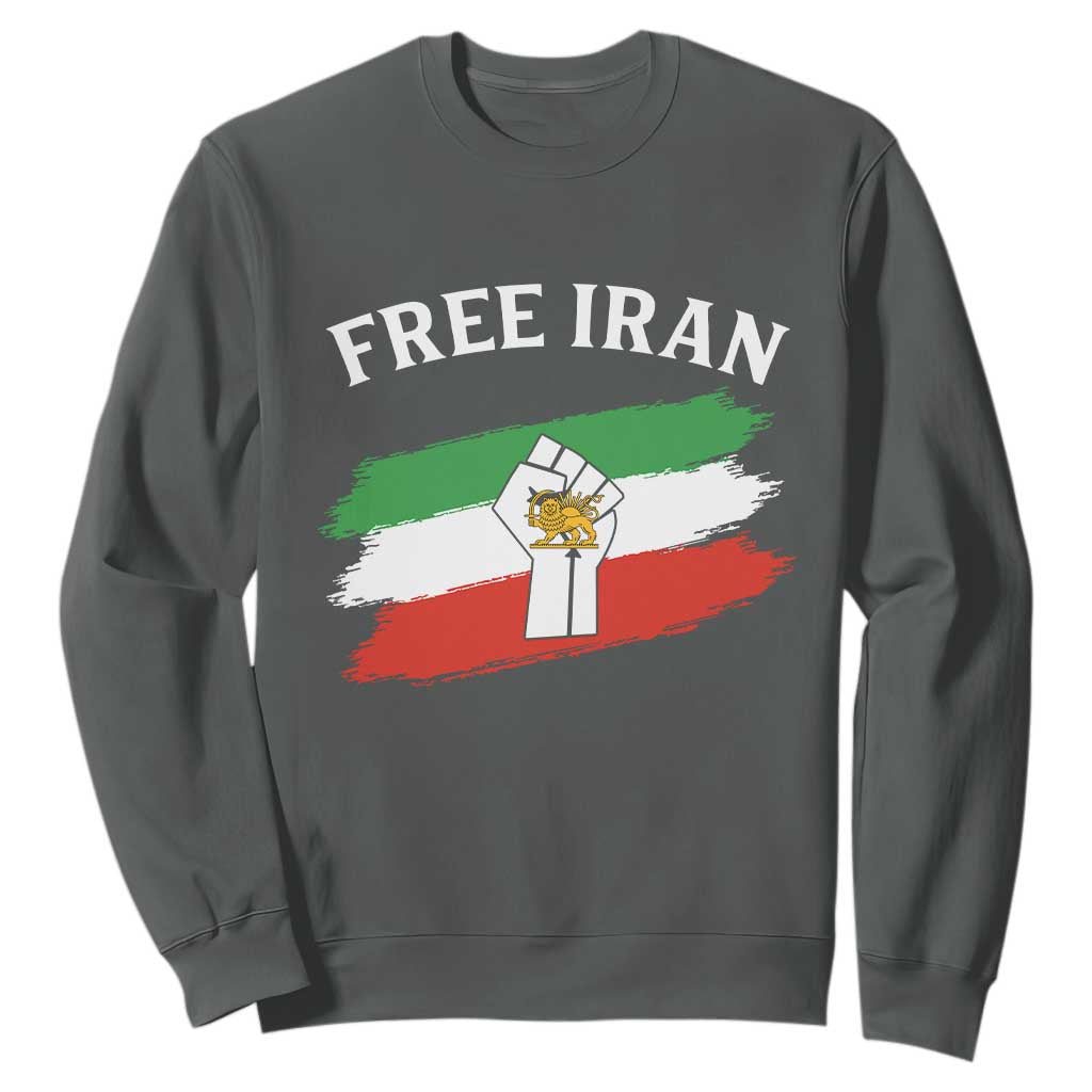 Free Iran Sweatshirt Support Iranian Freedom No War TS14 Dark Heather Print Your Wear