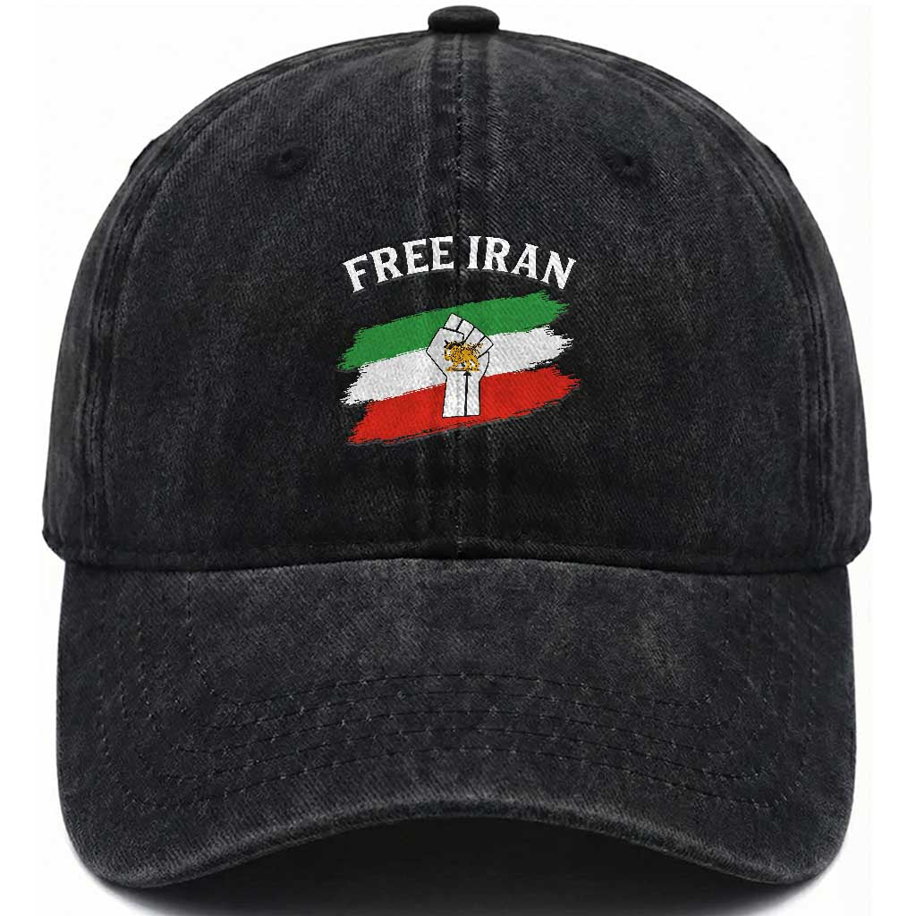 Free Iran Washed Cotton Baseball Cap Support Iranian Freedom No War TS14 Washed Cap Universal Fit Black Print Your Wear