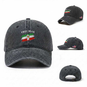 Free Iran Washed Cotton Baseball Cap Support Iranian Freedom No War TS14 Washed Cap Universal Fit Dark Gray Print Your Wear