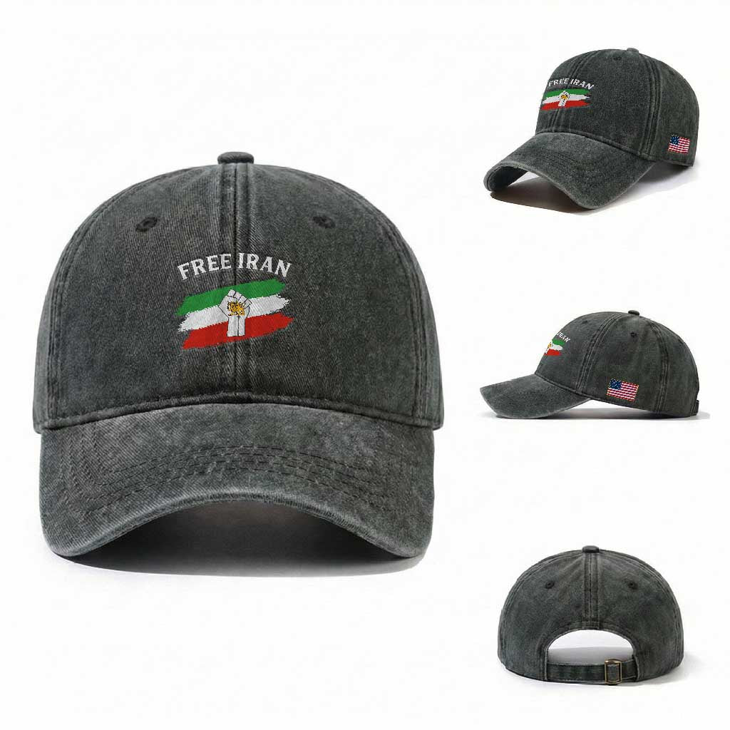 Free Iran Washed Cotton Baseball Cap Support Iranian Freedom No War TS14 Washed Cap Universal Fit Dark Green Print Your Wear